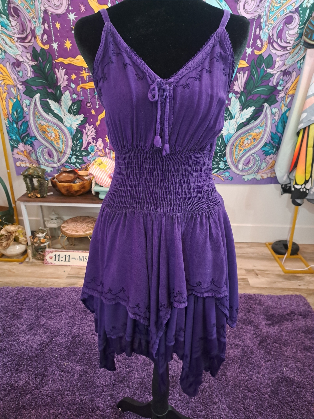 Violet Spellbound Fairy Dress | Embroidered Handkerchief Ren Faire Dress